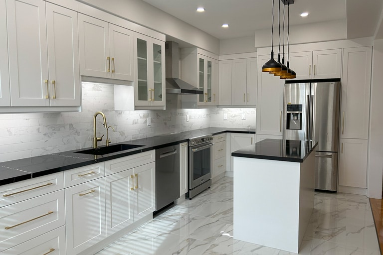 Modern bathroom renovation with walk-in shower — Pickering project