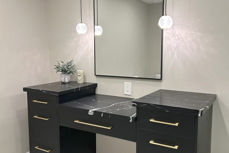 Completed renovation detail — countertop and backsplash, Scarborough home