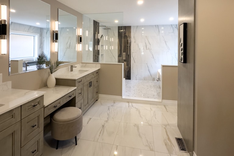 Custom shower with frameless glass — Whitby bathroom project