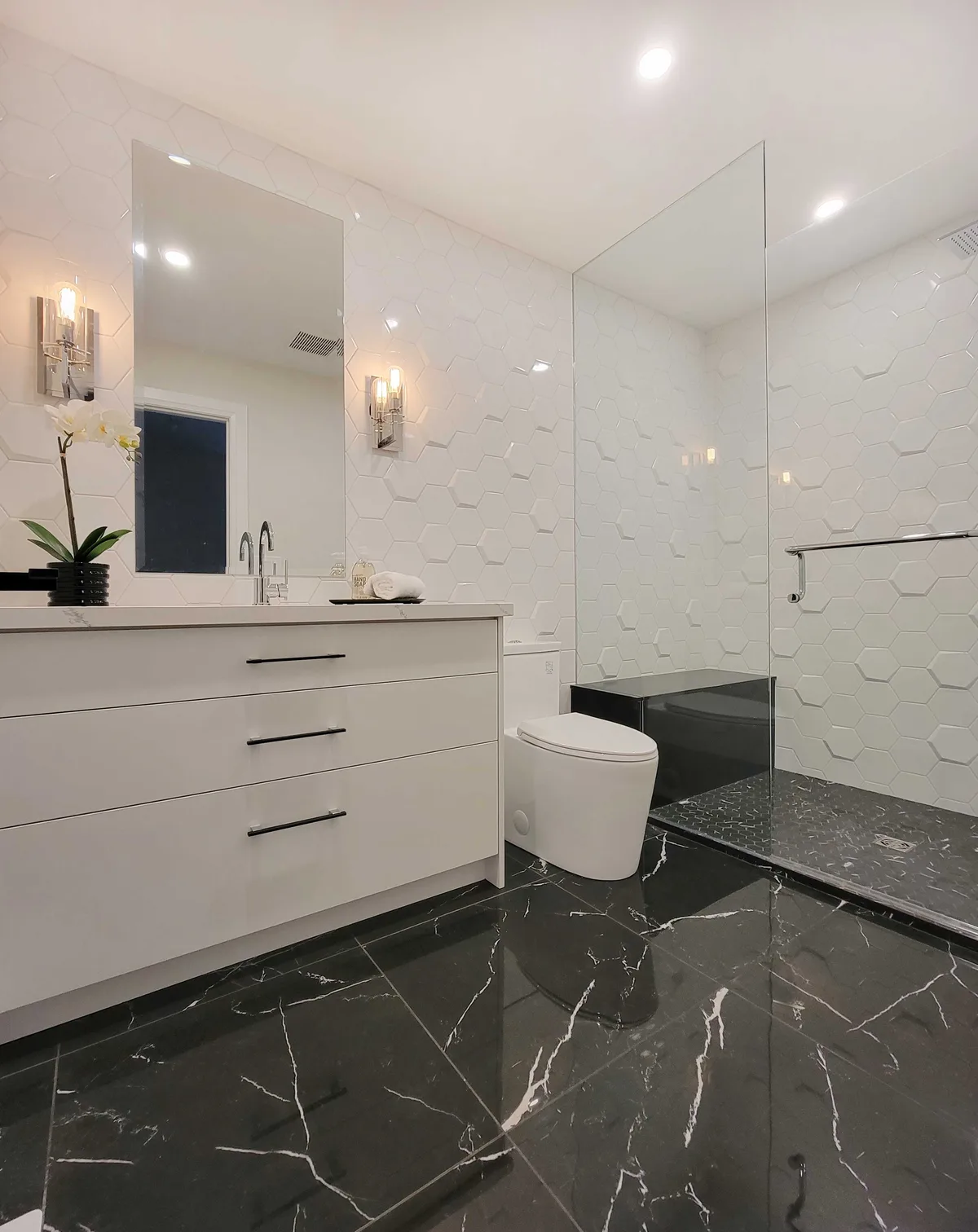 Elegant Whitby Bathroom Renovation With 3D Tile Design