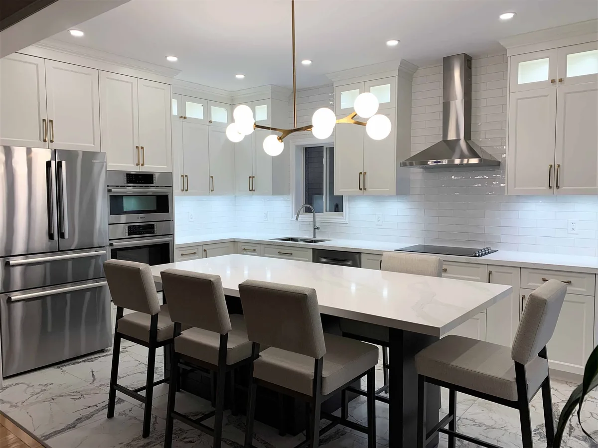 Kitchen with Rose-Gold Chandelie