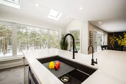 Transitional White & Blue Kitchen with Some Gold - Image 4