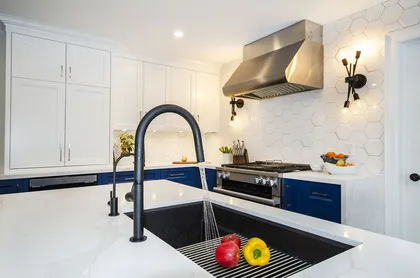 Transitional White & Blue Kitchen with Some Gold - Image 9