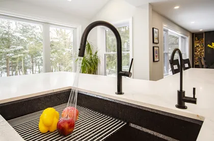 Transitional White & Blue Kitchen with Some Gold - Image 11